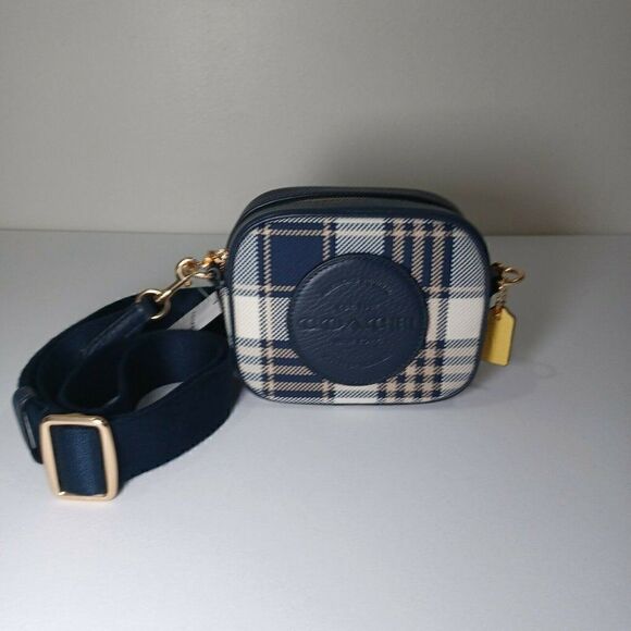 NWT Coach C8681 Plaid Dempsey Camera Bag Crossbody Mini Handbag Midnight Multi - Picture 1 of 8